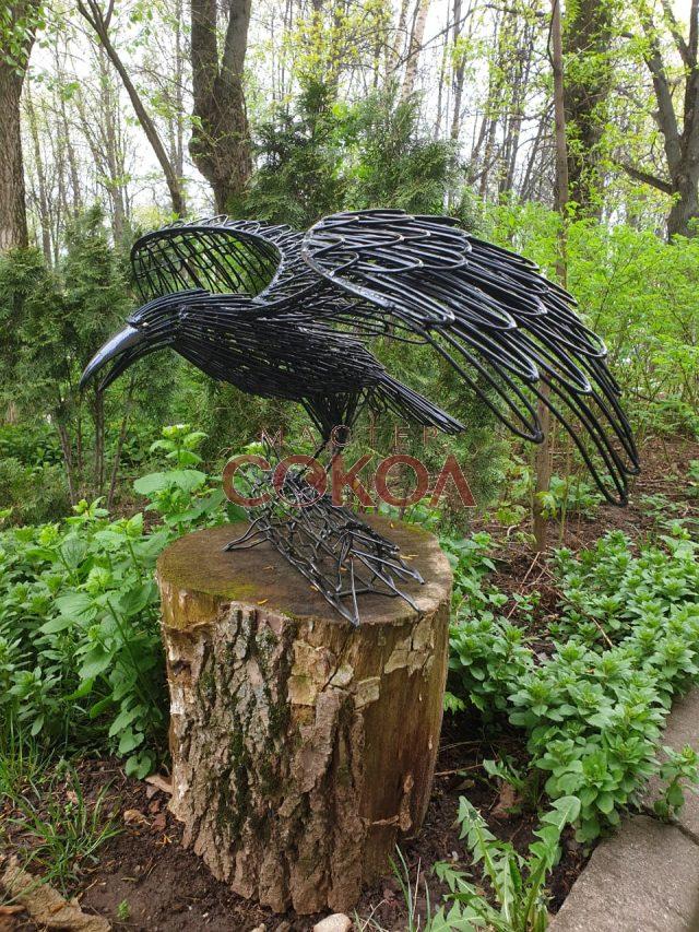 Скульптура Ворон из проволоки. Чёрный.
