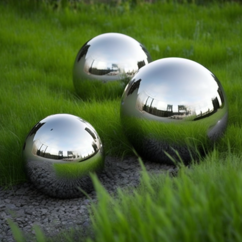 sokol uu stainless steel mirror ball 3 pcs sphere on green gras 0b1adfed-4c99-4ad0-a92d-55928cb94a2a