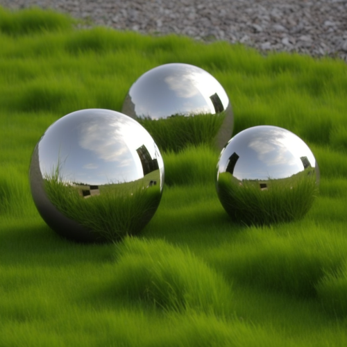 sokol uu stainless steel mirror ball 3 pcs sphere on green gras 5aa166c5-8c42-4490-b9da-d29796ba2ae2