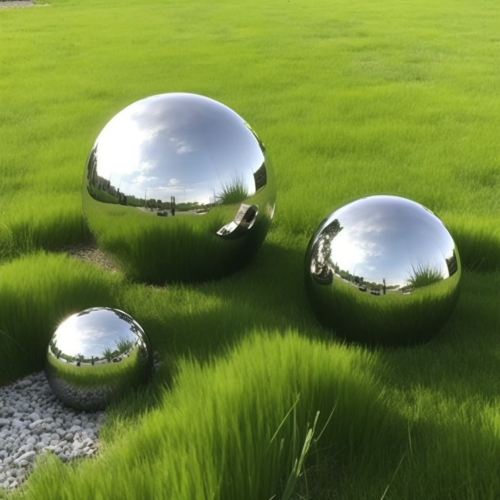 sokol uu stainless steel mirror ball 3 pcs sphere on green gras cb59d9fa-395c-4080-b3eb-847abe62e1ce