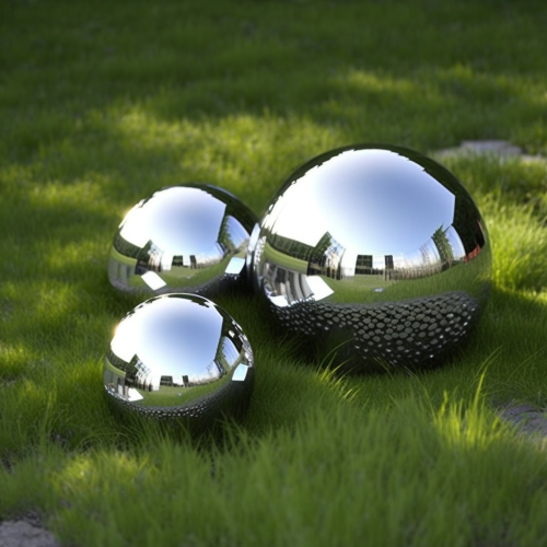 sokol uu stainless steel mirror ball 3 pcs sphere on green gras e049d34b-32c5-4a17-81f3-fbc2f1cf7462