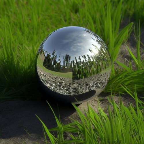 sokol uu stainless steel mirror ball sphere on green grass and  71138043-53a8-438c-8d7d-c3b772c32921