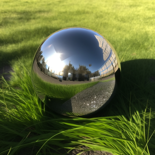 sokol uu stainless steel mirror ball sphere on green grass and  7ddda697-15ba-4264-82f4-ad0f43286858