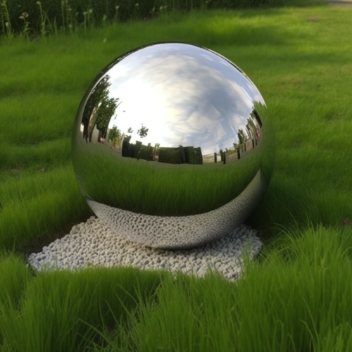 sokol uu stainless steel mirror ball sphere on green grass and  c51f1719-b1c8-46b8-b557-b08946dbceb0