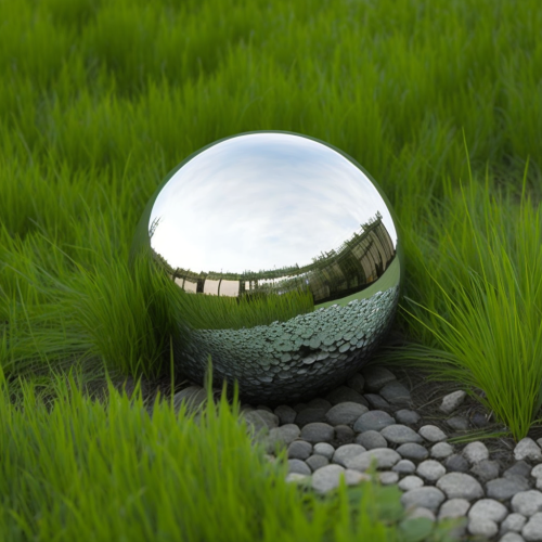 sokol uu stainless steel mirror ball sphere on green grass and  eabcf10f-7499-4dcc-8135-6eacd016e8fc